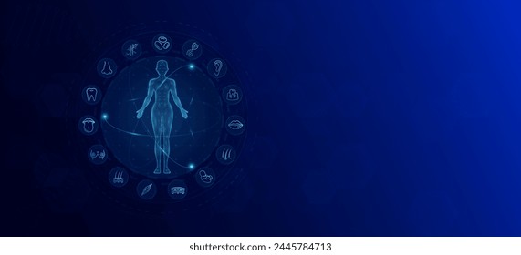 Anatomy of the human body. Icons organs female. Health care medical innovation and science. Background banner design with empty space for text. Vector EPS 10.