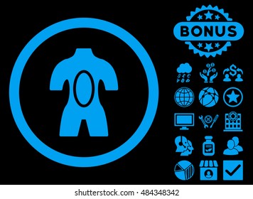Anatomy icon with bonus elements. Vector illustration style is flat iconic symbols, blue color, black background.