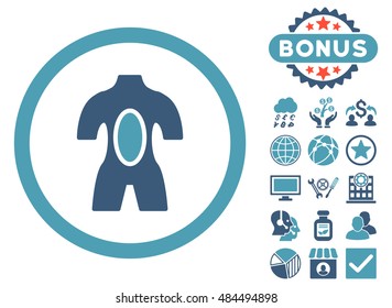 Anatomy icon with bonus elements. Vector illustration style is flat iconic bicolor symbols, cyan and blue colors, white background.