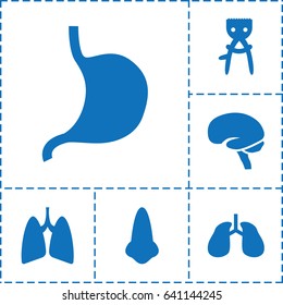 Anatomy icon. set of 6 anatomy filled icons such as nose, hair removal, stomach, lungs