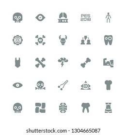 anatomy icon set. Collection of 25 filled anatomy icons included Human body, Tooth, Brain, Arms, Skull, Bone, Eye, Nose, Arm, Broken bone, Brainstorming, Bones, Body, Visibility