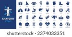 Anatomy icon set. Containing eye, nose, mouth, ear, brain, head, hand, stomach, heart, kidneys, liver, lungs and more. Human body part and organs vector icons collection.