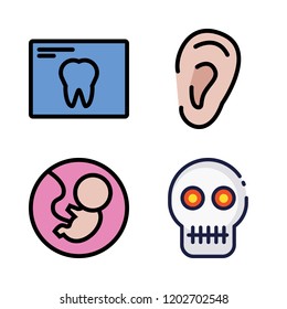 anatomy icon set. vector set about x ray, ear, fetus and skull icons set.