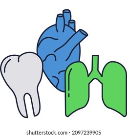 Anatomy icon vector tooth, lungs and heart isolated on white background. Medicine and human body science concept