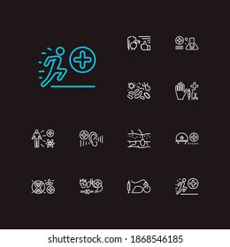 Anatomy icons set. Anesthesiology and anatomy icons with bacteriology, nuclear medicine and men health. Set of disease for web app logo UI design.