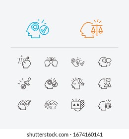 Anatomy icons set. Balance and anatomy icons with logic, friendship and curious mind. Set of dream for web app logo UI design.
