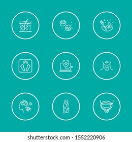 Anatomy icons set with bones, dna and herbal medicine elements. Set of anatomy icons and support to cancer concept. Editable vector elements for logo app UI design.