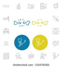 Anatomy icons set with gallbladder, microscope and water bottle with pills elements. Set of anatomy icons and measurement concept. Editable vector elements for logo app UI design