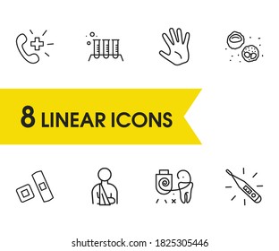 Anatomy icons set with leukocytes, ambulance call and thermometer elements. Set of anatomy icons and microscopic concept. Editable vector elements for logo app UI design.