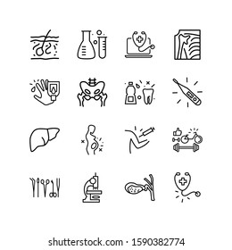 Anatomy icons set with stethoscope, pregnancy and diabetes elements. Set of anatomy icons and laboratory concept. Editable vector elements for logo app UI design.