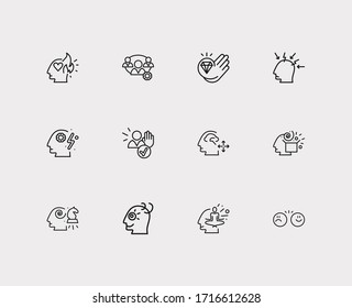 Anatomy icons set. Teamwork and anatomy icons with responsibility, meditation and brain activity. Set of corporate for web app logo UI design.