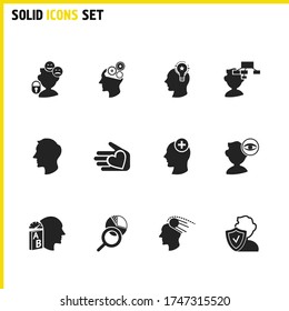 Anatomy icons set with vision, integrity and mental health elements. Set of anatomy icons and statistics concept. Editable vector elements for logo app UI design.