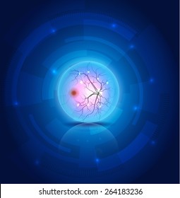 Anatomy of the interior surface of the eye, beautiful blue abstract technology science background