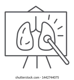 Anatomy lesson thin line icon, school and blackboard, anatomy class sign, vector graphics, a linear pattern on a white background, eps 10.