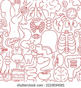 Anatomy Line Seamless Pattern. Vector Illustration of Outline Background.