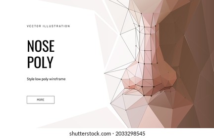 Anatomy of the nose in wireframe polygonal style. Geometric illustration for landing page or banner. Modeling or building parts of the face 