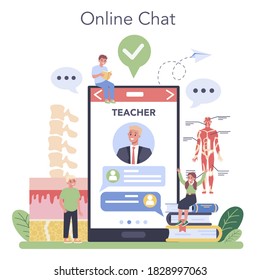 Anatomy online service or platform. Internal human organ studying. Anatomy and biology concept. Human body system. Online chat with professor. Flat vector illustration