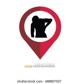 anatomy with pain point. man having pain at back. vector illustration.