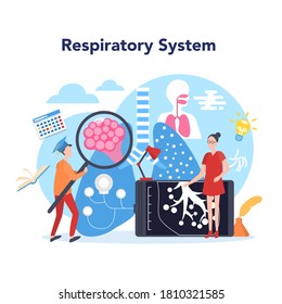 Anatomy school subject. Internal human organ studying. Anatomy and biology concept. Human body respiratory system. Isolated flat vector illustration
