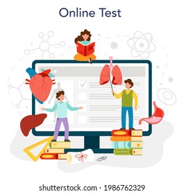 Anatomy school subject online service or platform. Internal human organ studying. Anatomy and biology concept. Online test. Isolated flat vector illustration
