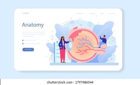 Anatomy school subject web banner or landing page. Internal human organ studying. Anatomy and biology concept. Human body system. Isolated flat vector illustration