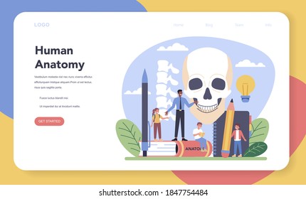 Anatomy school subject web banner or landing page. Internal human organ studying. Anatomy and biology concept. Human body system. Isolated flat vector illustration