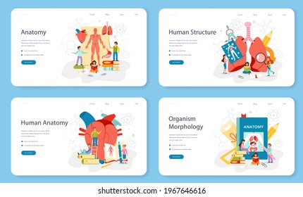 Anatomy school subject web banner or landing page set. Internal human organ