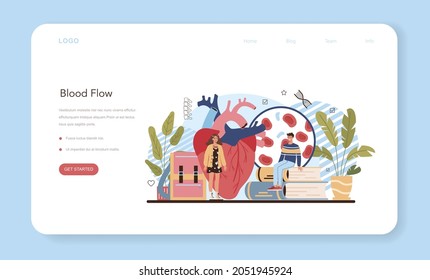 Anatomy school subject web banner or landing page. Internal human organ studying. Anatomy and biology concept. Human body system. Liver and kidney, heart and stomach. Flat vector illustration