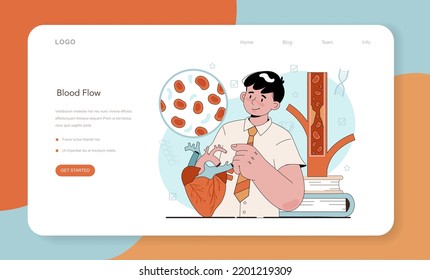 Banner web o página de inicio de asignatura de la escuela de anatomía. Estudios internos de órganos humanos. Clases de biología, nerviosismo corporal humano, hueso, músculo, aprendizaje de sistemas sanguíneos. Ilustración vectorial plana