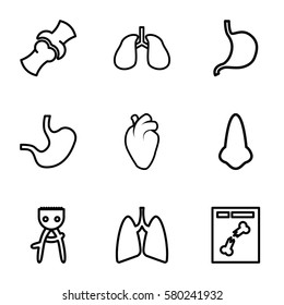 anatomy vector icons. Set of 9 anatomy outline icons such as nose, hair removal, stomach, heart organ, lungs, bone