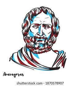 Anaxagoras engraved vector portrait with ink contours on white background. Pre-Socratic Greek philosopher.