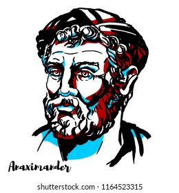 Anaximander engraved vector portrait with ink contours. Pre-Socratic Greek philosopher.