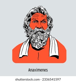 Anaximenes was an ancient Greek philosopher, representative of the Miletian school. Vector illustration drawn by hand 