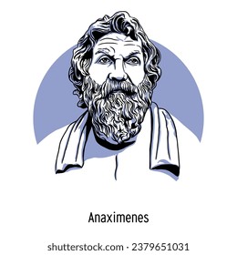 Anaximenes was an ancient Greek philosopher, representative of the Miletian school of natural philosophy, pupil of Anaximander. Vector illustration drawn by hand.