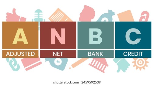 ANBC, ADJUSTED NET BANK CREDIT. Concept with keyword and icons. Flat vector illustration. Isolated on white.