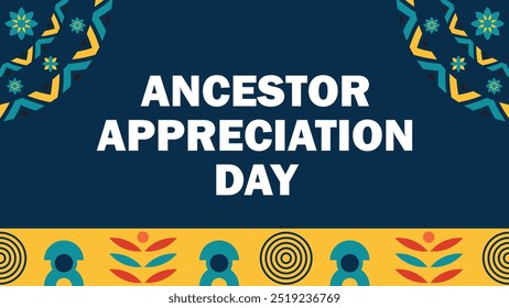 Ancestor Appreciation Day vector banner design with geometric shapes and vibrant colors on a horizontal background.