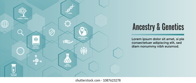 Ancestry / Genealogy Icon Set web banner with Family Tree Album, family record, etc