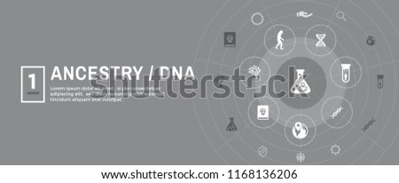 Ancestry / Genealogy Icon Set web banner with Family Tree Album, family record, etc