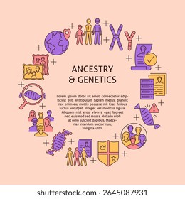 Ancestry and genetics banner with round frame. Vector illustration