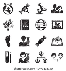 Ancestry Icons. Black Scribble Design. Vector Illustration.