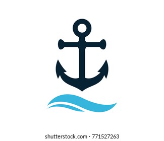 Anchor above the Wave Water Ocean Logo Symbol