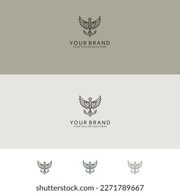 anchor with abstract shield wing pattern with monoline style and elegant logo design