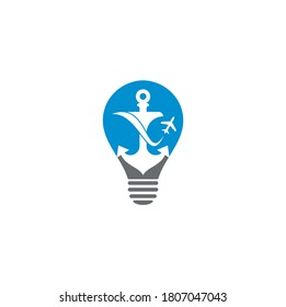 Anchor and airplane bulb shape concept logo design template. Anchor and airplane symbol or icon. Unique travel and flight logotype design template.	