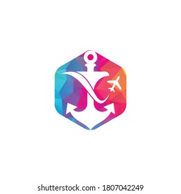 Anchor and airplane logo combination. Anchor and airplane symbol or icon. Unique travel and flight logotype design template.	