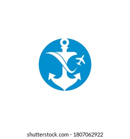 Anchor and airplane logo combination. Anchor and airplane symbol or icon. Unique travel and flight logotype design template.	