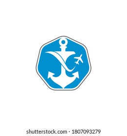 Anchor and airplane logo combination. Anchor and airplane symbol or icon. Unique travel and flight logotype design template.	