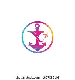 Anchor and airplane logo combination. Anchor and airplane symbol or icon. Unique travel and flight logotype design template.	