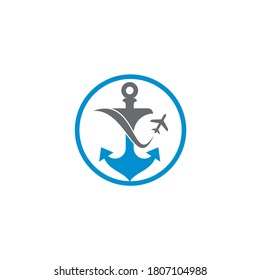 Anchor and airplane logo combination. Anchor and airplane symbol or icon. Unique travel and flight logotype design template.	