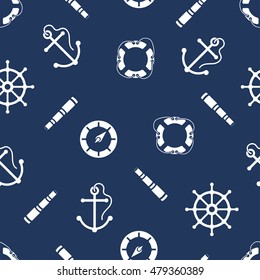 Anchor background, steering wheels, Cute marine doodle background.