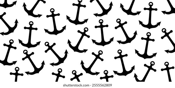 Anchor banner emblem. Cartoon anchor marine symbol or logo. Ship or boat anchors. Shipping signs. Ships anchored.